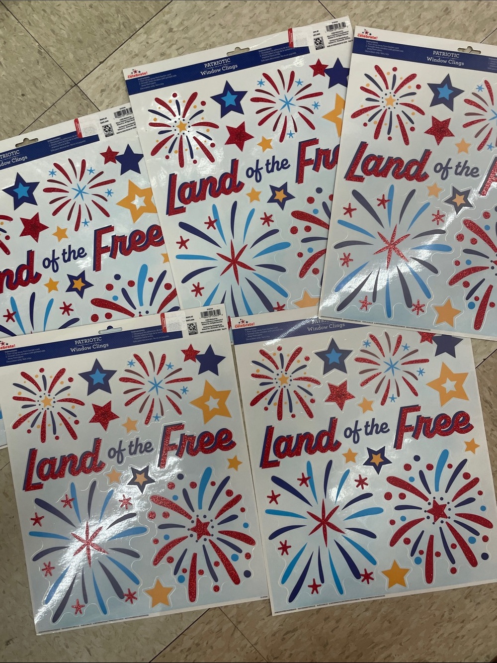 Five Land of the Free Window Cling Sheets